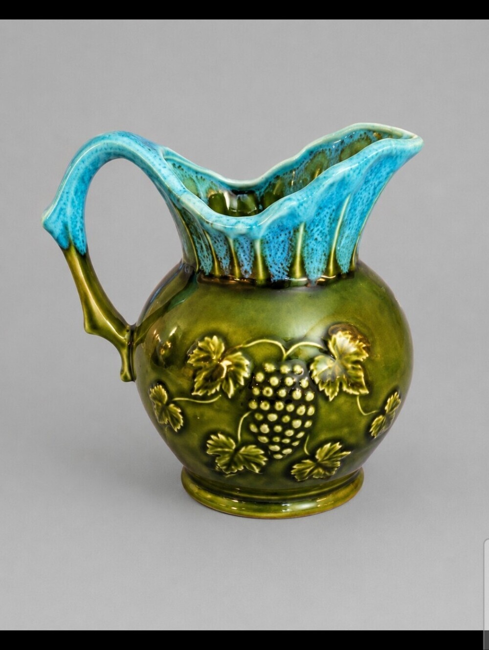 Vtg Drip Glaze Ceramic Grapes Pitcher Made in Japan